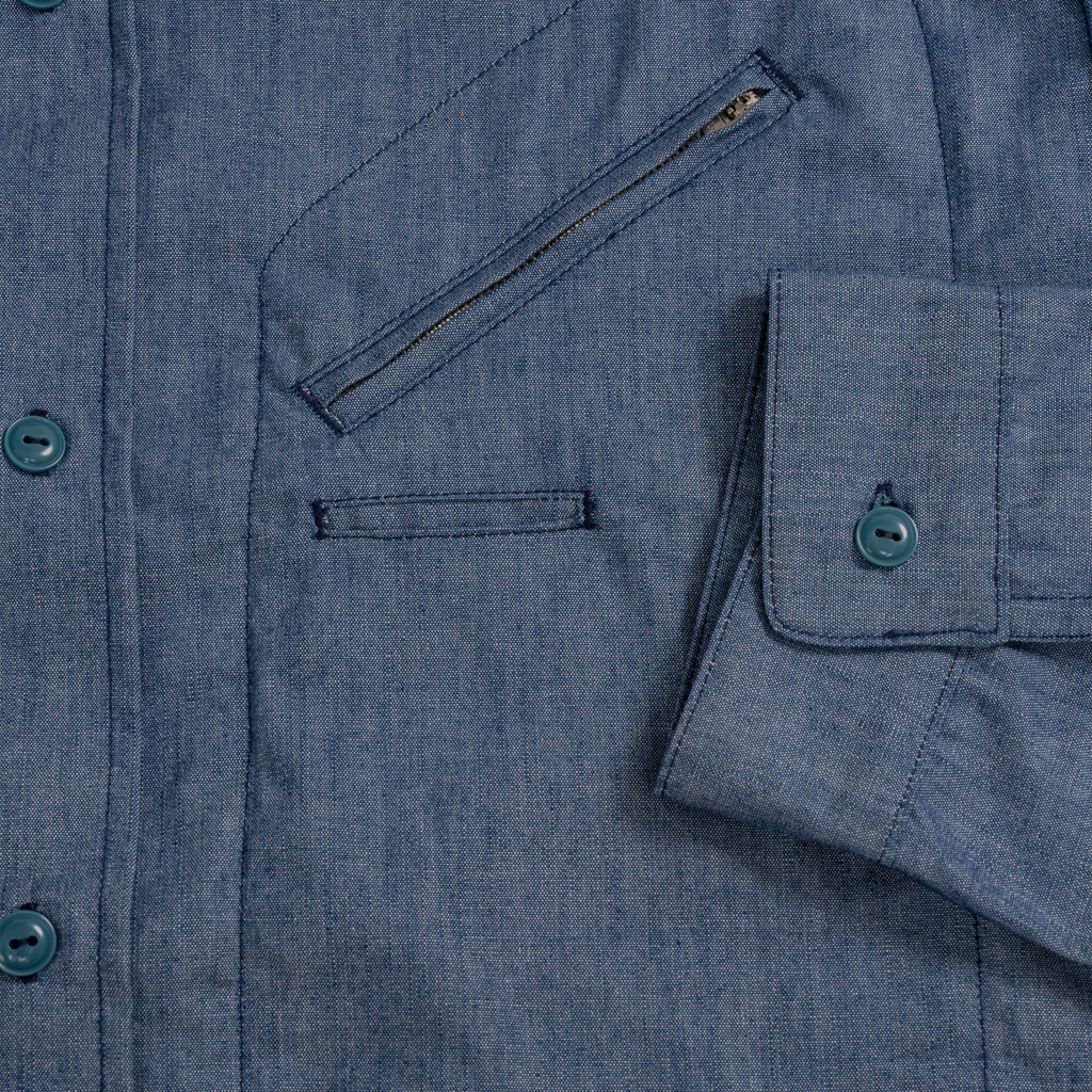 CHAMBRAY CHEST ZIP WORK SHIRT 