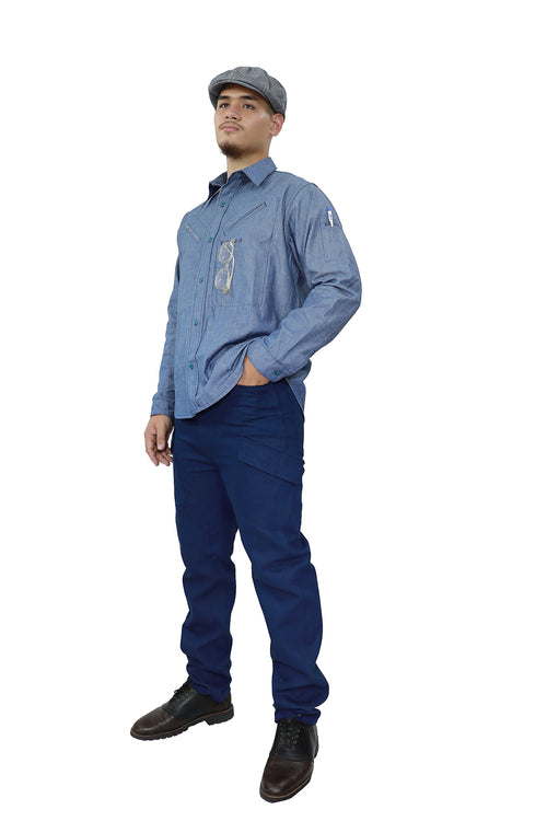 CHAMBRAY CHEST ZIP WORK SHIRT 