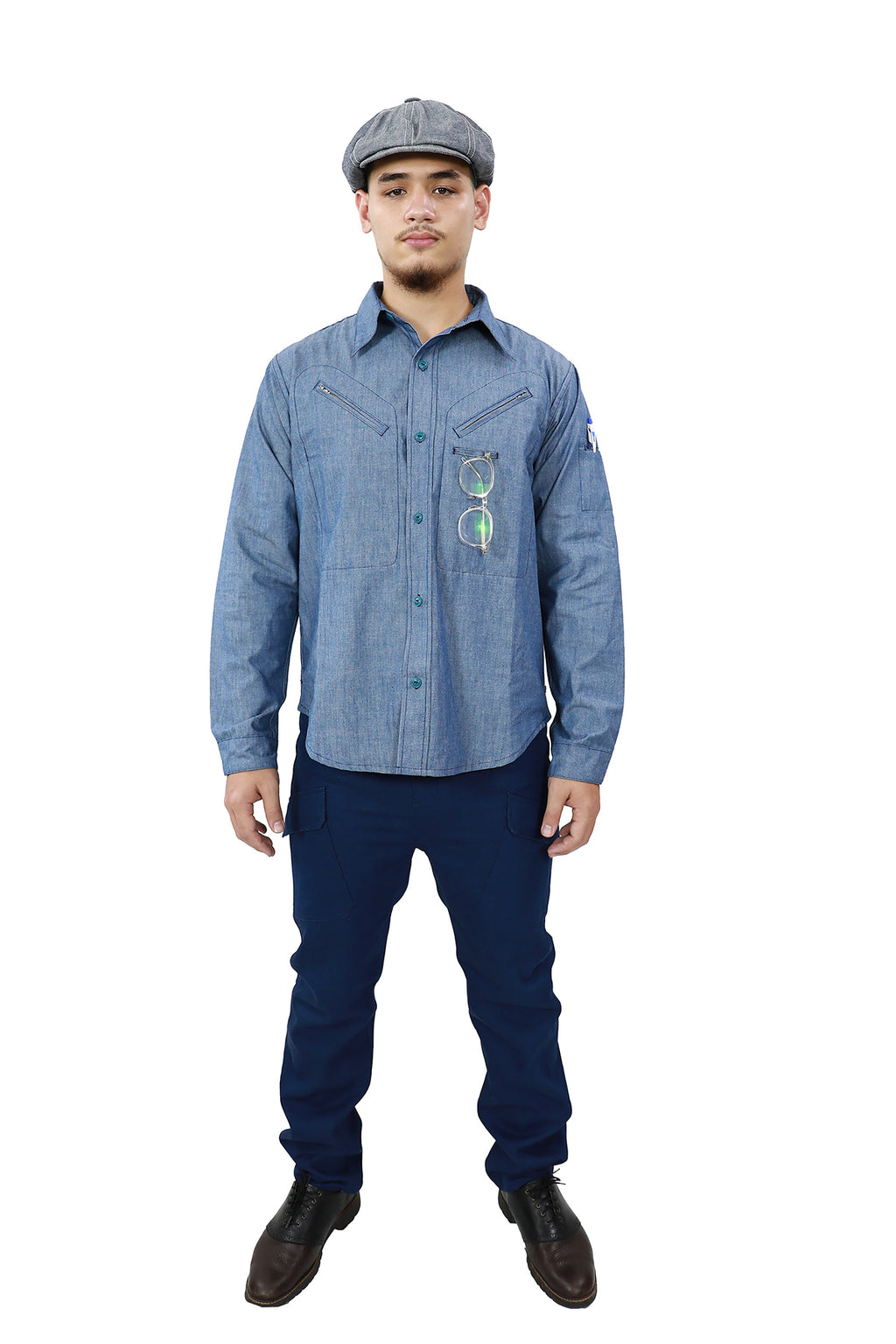 CHAMBRAY CHEST ZIP WORK SHIRT 