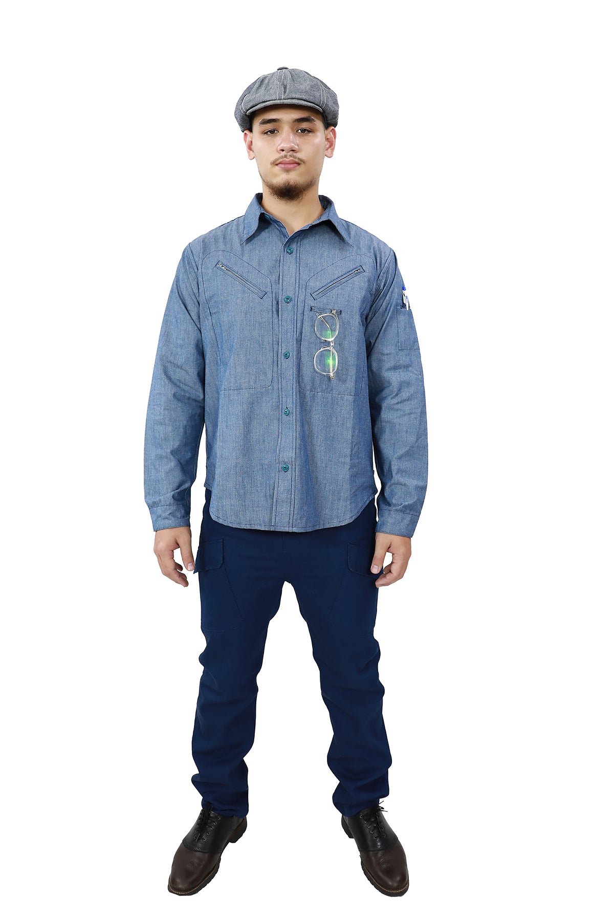 CHAMBRAY CHEST ZIP WORK SHIRT 