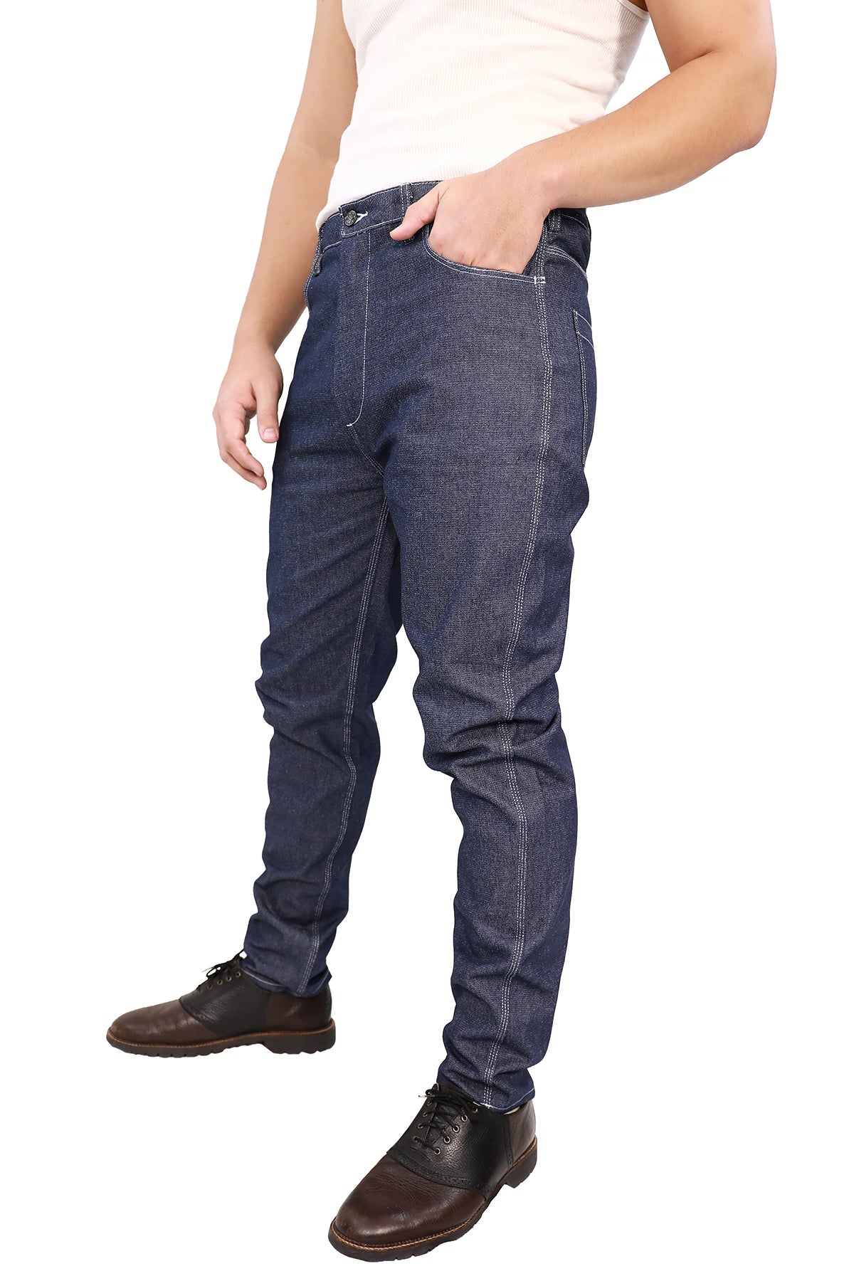 CINCH BACK RAW DENIM PANT