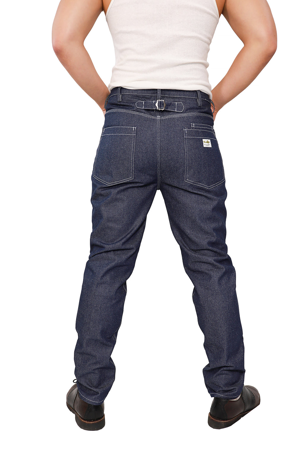 CINCH BACK RAW DENIM PANT