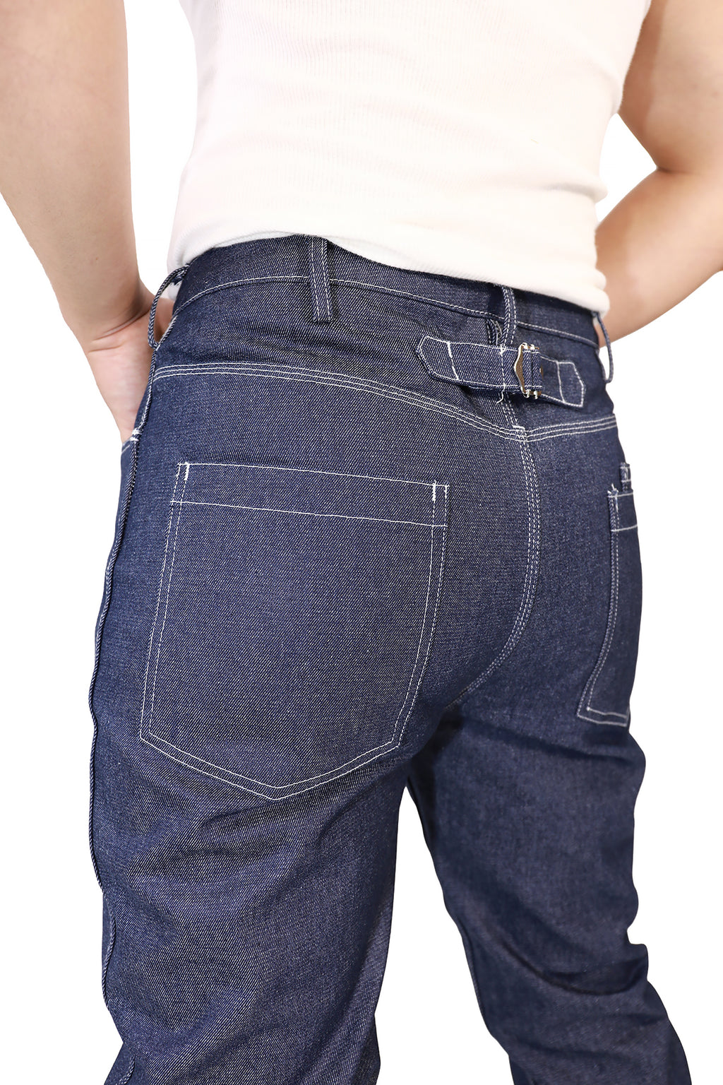 CINCH BACK RAW DENIM PANT