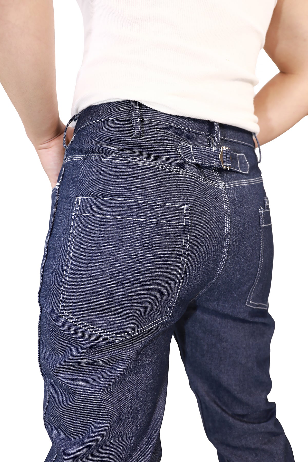 CINCH BACK RAW DENIM PANT