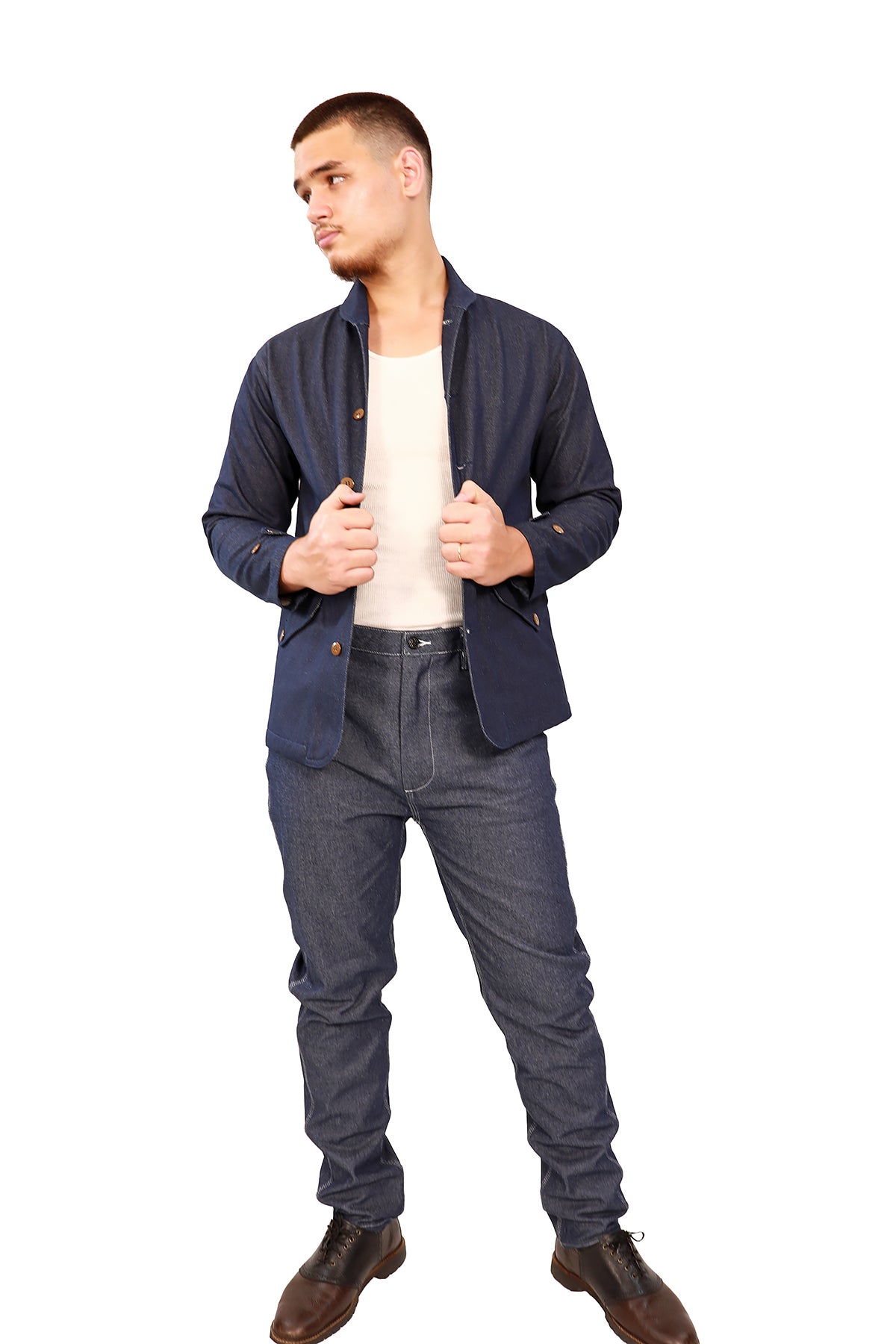 DENIM SHAWL COLLAR JACKET 