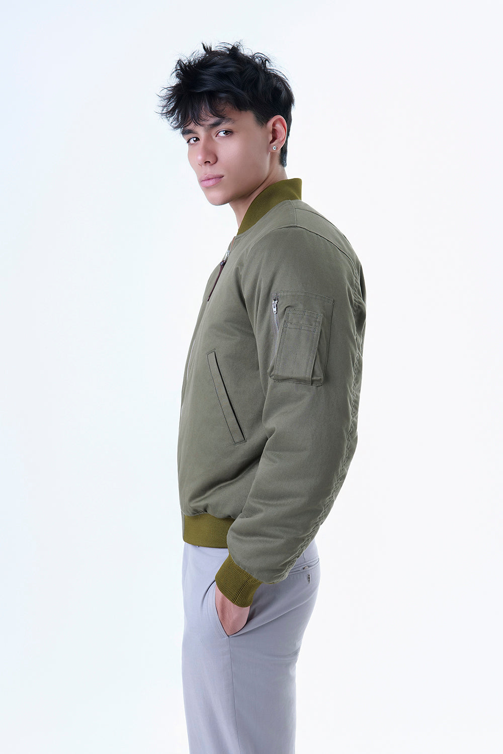 COTTON SATEEN BOMBER JACKET